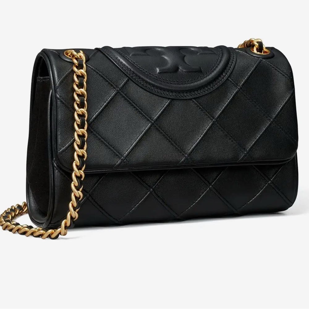 Tory Burch Black Quilted Shoulder Bag with Gold Chain